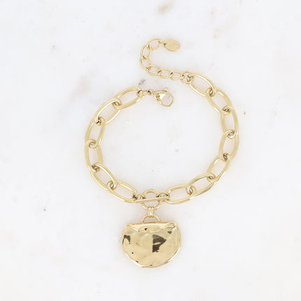 Bracelet - maille ovale, anneau et barre, pièce recourbée et martelée