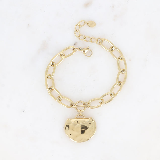Bracelet - maille ovale, anneau et barre, pièce recourbée et martelée