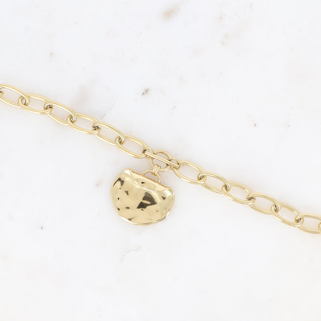 Bracelet - maille ovale, anneau et barre, pièce recourbée et martelée