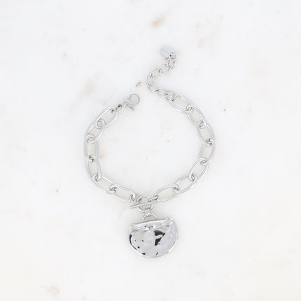Bracelet - maille ovale, anneau et barre, pièce recourbée et martelée