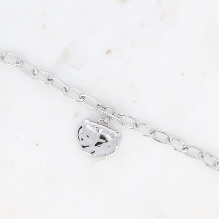 Bracelet - maille ovale, anneau et barre, pièce recourbée et martelée