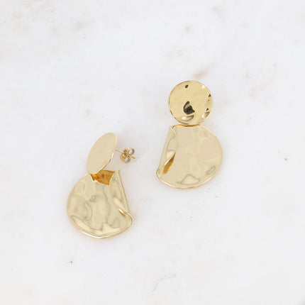 Dangle earrings - round piece, curved and hammered piece