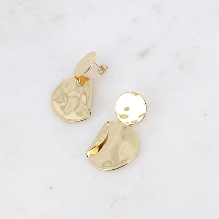 Dangle earrings - round piece, curved and hammered piece