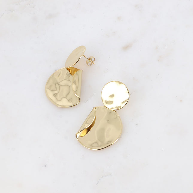 Dangle earrings - round piece, curved and hammered piece
