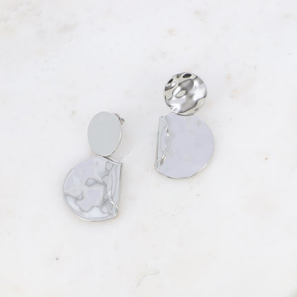 Dangle earrings - round piece, curved and hammered piece