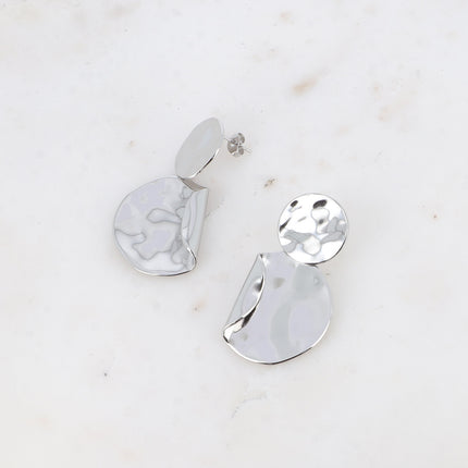 Dangle earrings - round piece, curved and hammered piece