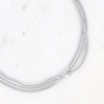 Oriana Necklace - 3 mirror links, hammered fixed ring
