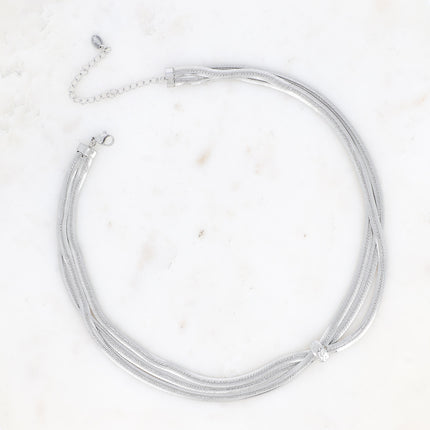 Oriana Necklace - 3 mirror links, hammered fixed ring