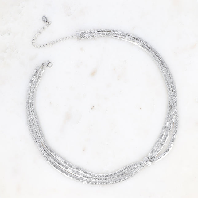 Oriana Necklace - 3 mirror links, hammered fixed ring