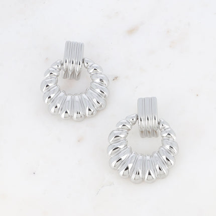 Dangling earrings - grooved bar and twisted round ring