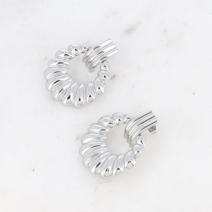 Dangling earrings - grooved bar and twisted round ring