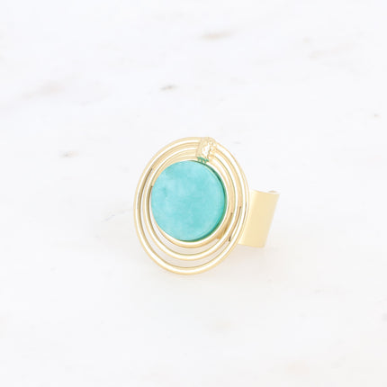 Bague - 3 cercles et pierre naturelle ronde