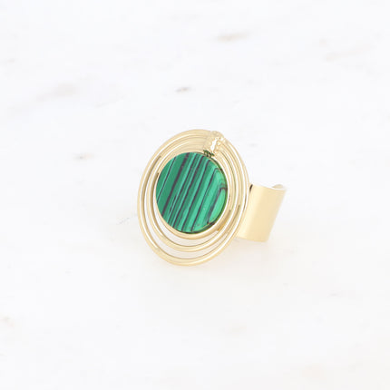 Bague - 3 cercles et pierre naturelle ronde