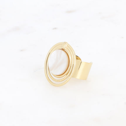 Bague - 3 cercles et pierre naturelle ronde