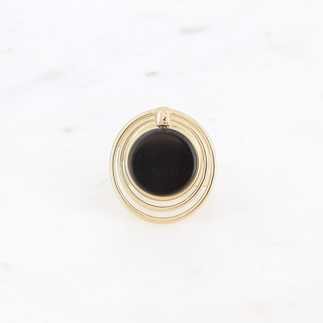 Ring - 3 circles and round natural stone