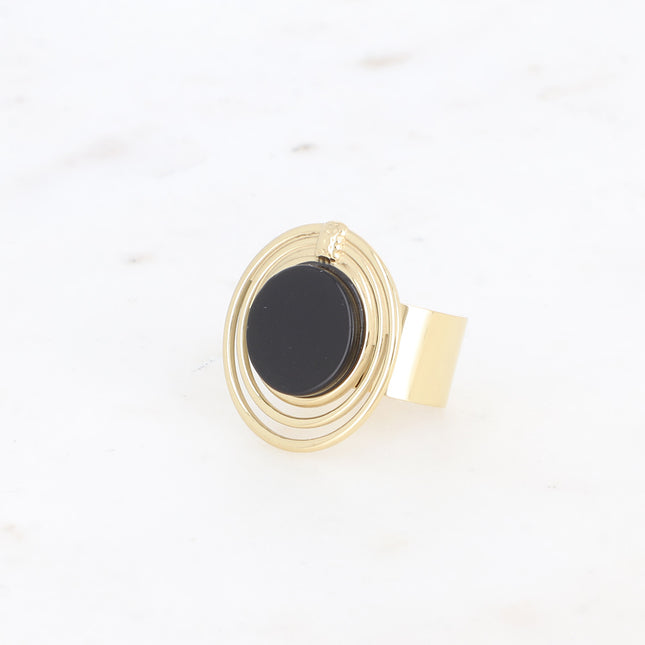 Ring - 3 circles and round natural stone