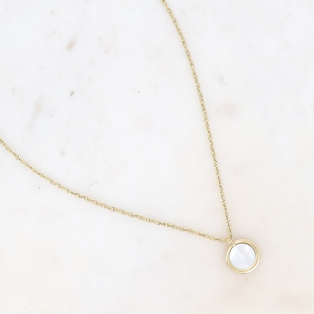 Collier - pendentif rond et pierre naturelle ronde