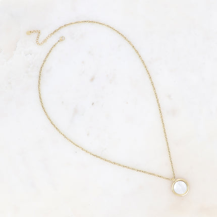 Collier - pendentif rond et pierre naturelle ronde