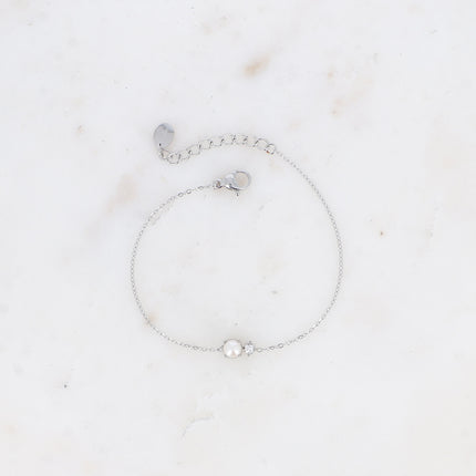 Bracelet - petite perle en résine blanche et cristal taillé