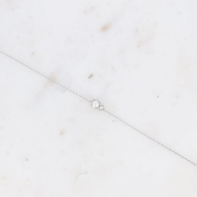 Bracelet - small white resin bead and cut crystal