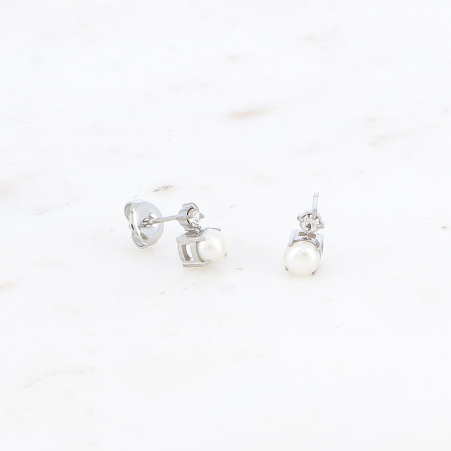 Boucles puces - petite perle en résine blanche et cristal taillé
