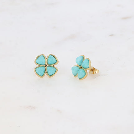 Stud earrings - natural stone clover