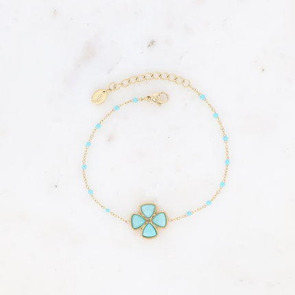Bracelet - chaîne émaillée et trèfle en pierre naturelle
