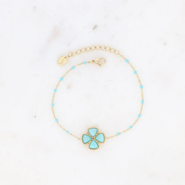 Bracelet - enameled chain and natural stone clover