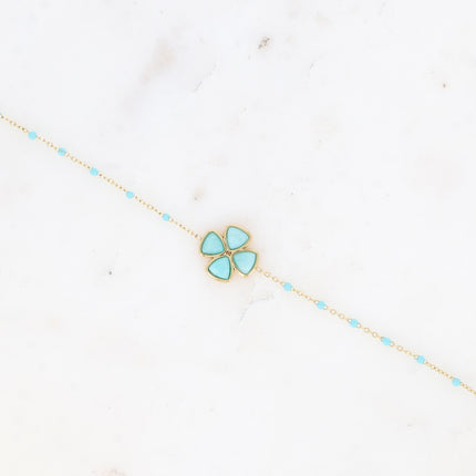 Bracelet - chaîne émaillée et trèfle en pierre naturelle