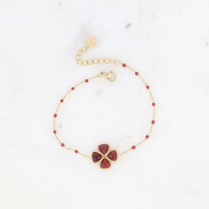 Bracelet - chaîne émaillée et trèfle en pierre naturelle