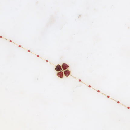 Bracelet - chaîne émaillée et trèfle en pierre naturelle