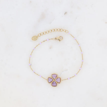 Bracelet - chaîne émaillée et trèfle en pierre naturelle