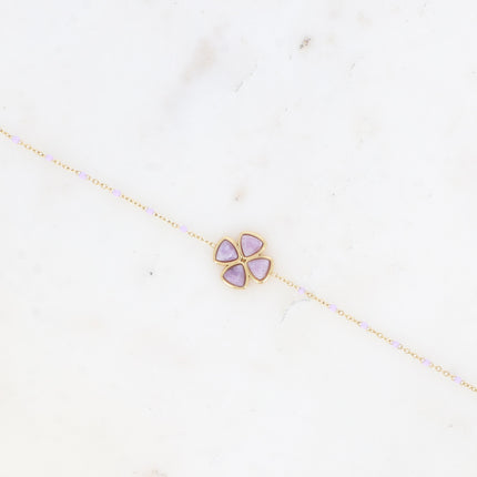 Bracelet - chaîne émaillée et trèfle en pierre naturelle