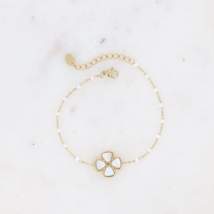 Bracelet - chaîne émaillée et trèfle en pierre naturelle