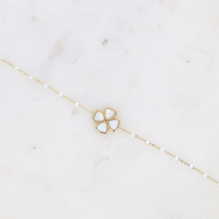 Bracelet - chaîne émaillée et trèfle en pierre naturelle
