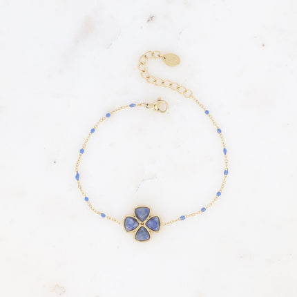 Bracelet - chaîne émaillée et trèfle en pierre naturelle