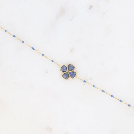 Bracelet - chaîne émaillée et trèfle en pierre naturelle