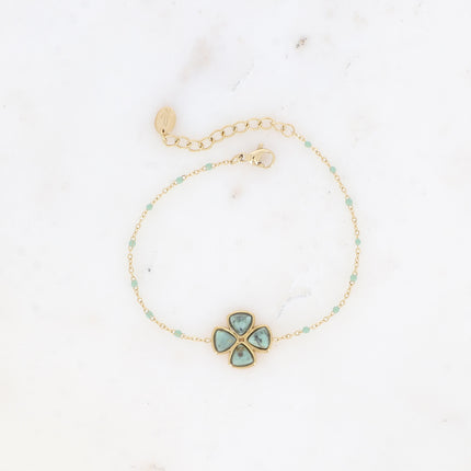 Bracelet - chaîne émaillée et trèfle en pierre naturelle