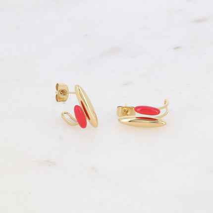 Mini hoop earrings - 2 oval shapes and colored enamel