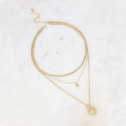 Collier Alma multirangs - pierre naturelle goutte et feuille de palmier