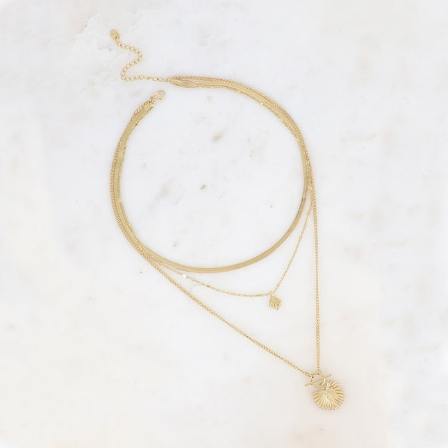 Alma multi-strand necklace - natural stone teardrop and palm leaf