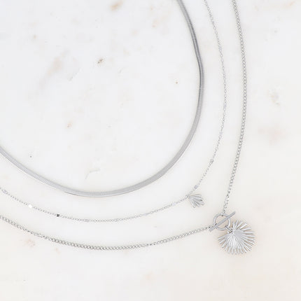 Collier Alma multirangs - pierre naturelle goutte et feuille de palmier