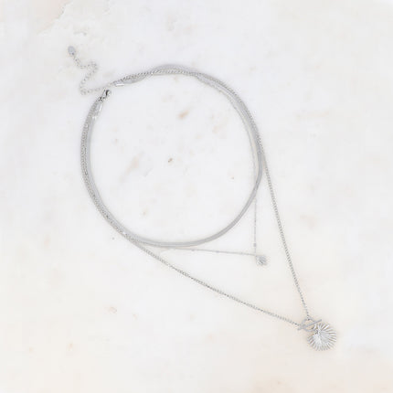 Collier Alma multirangs - pierre naturelle goutte et feuille de palmier