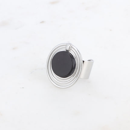 Bague - 3 cercles et pierre naturelle ronde