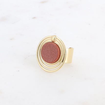 Bague - 3 cercles et pierre naturelle ronde