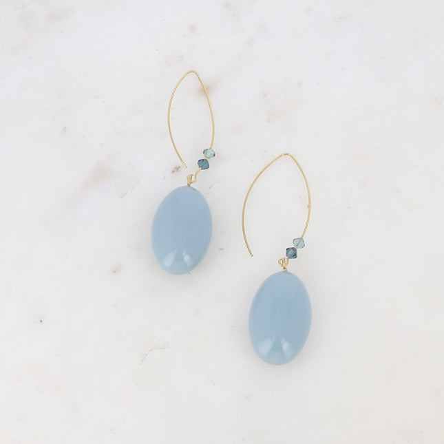 Boucles pendantes - tige, cristaux toupie,  acétate coloré ovale