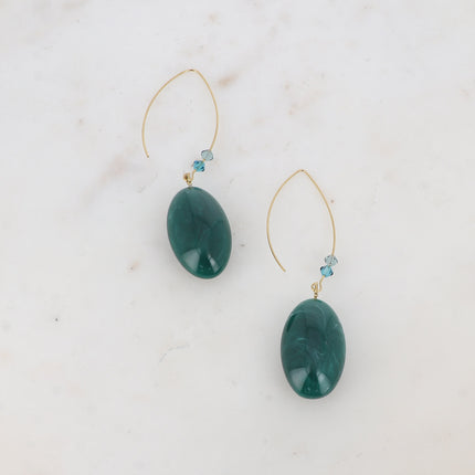 Boucles pendantes - tige, cristaux toupie,  acétate coloré ovale