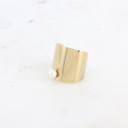 Bague large Auréa - lisse avec petite perle d'eau douce