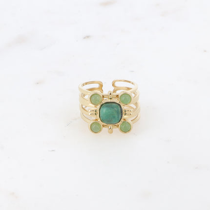 Bague - carré, 5 pierres naturelles