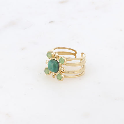 Bague - carré, 5 pierres naturelles